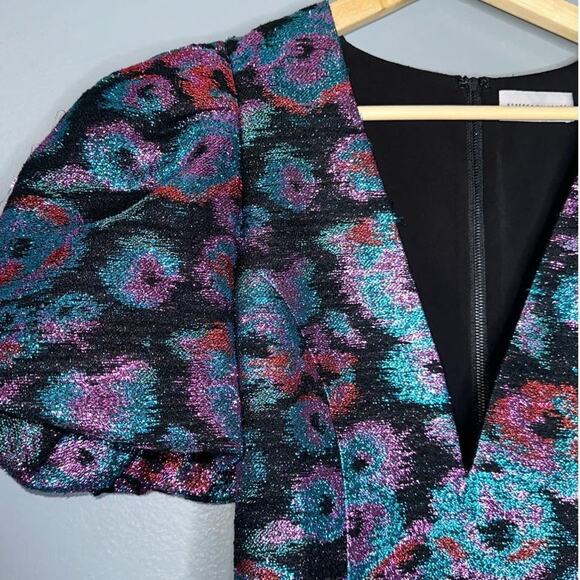 Rebecca Vallance Leila Puff Sleeve Mini Dress Metallic Blue/Purple Size US 2 - Picture 3 of 8